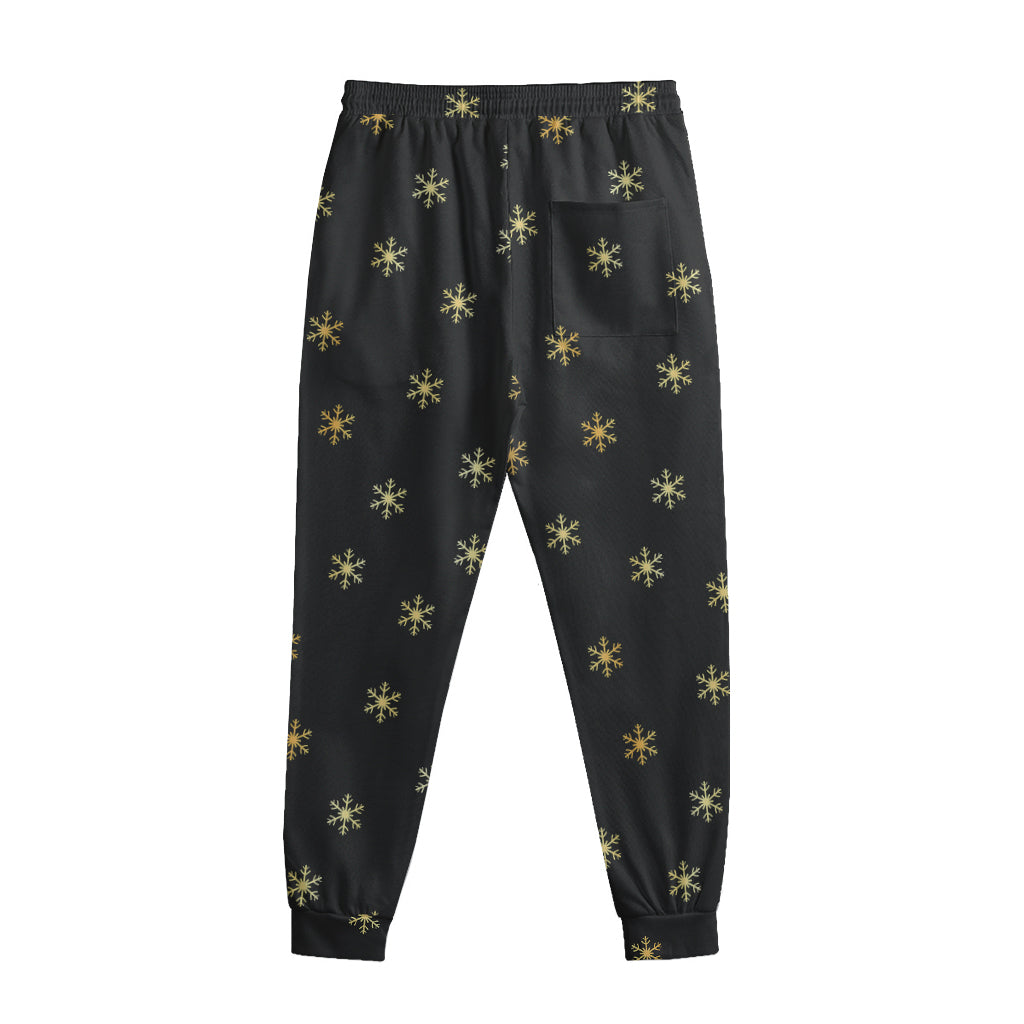 Black And Gold Snowflake Pattern Print Sweatpants