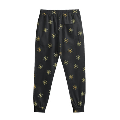 Black And Gold Snowflake Pattern Print Sweatpants