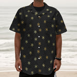 Black And Gold Snowflake Pattern Print Textured Short Sleeve Shirt