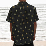 Black And Gold Snowflake Pattern Print Textured Short Sleeve Shirt