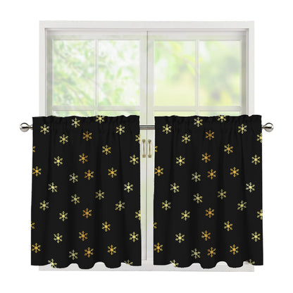 Black And Gold Snowflake Pattern Print Tier Curtains