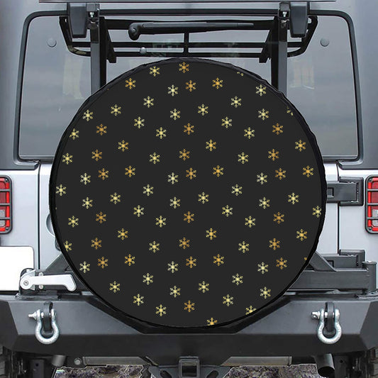 Black And Gold Snowflake Pattern Print Tire Cover