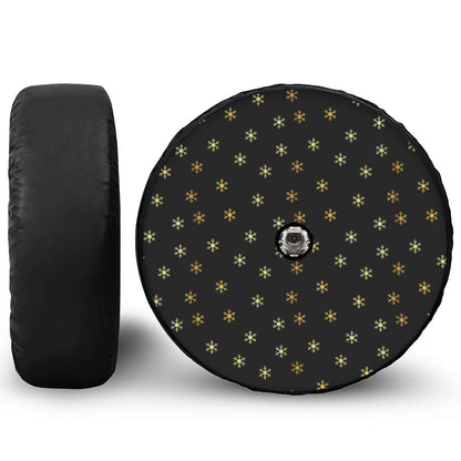 Black And Gold Snowflake Pattern Print Tire Cover With Camera Hole