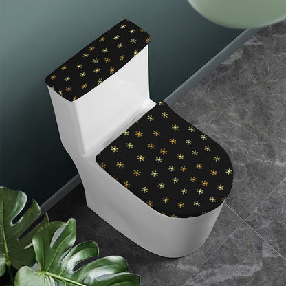 Black And Gold Snowflake Pattern Print Toilet Lid And Tank Cover Set
