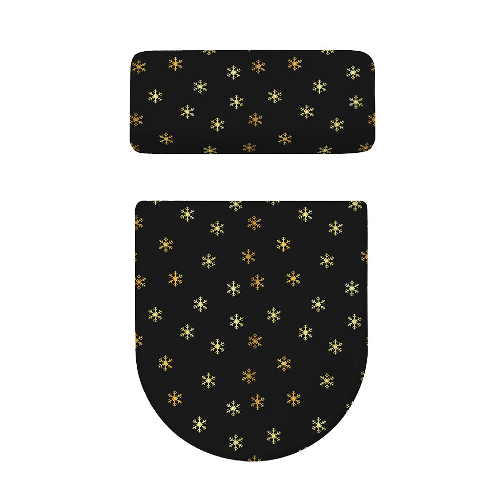 Black And Gold Snowflake Pattern Print Toilet Lid And Tank Cover Set