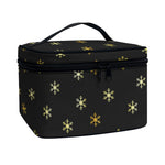 Black And Gold Snowflake Pattern Print Travel Makeup Bag