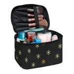 Black And Gold Snowflake Pattern Print Travel Makeup Bag