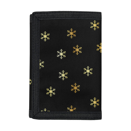 Black And Gold Snowflake Pattern Print Trifold Wallet