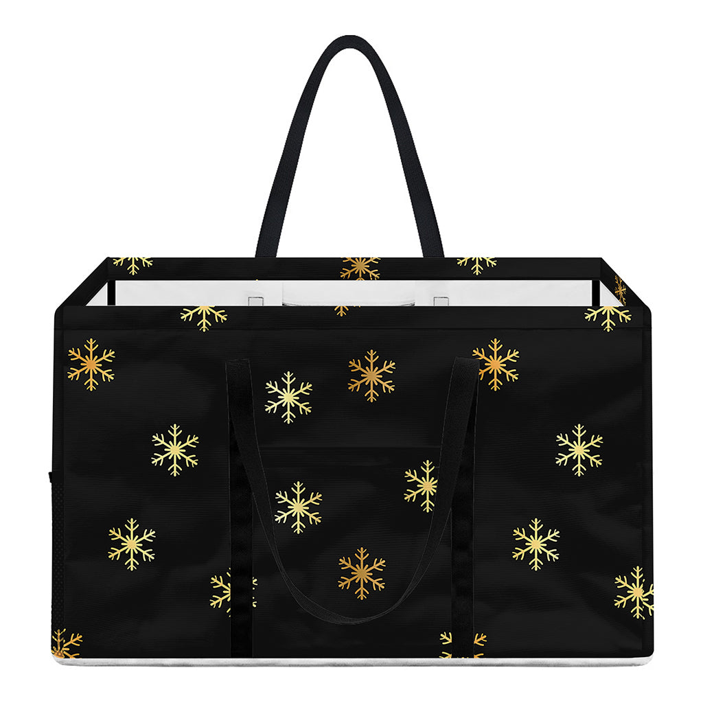 Black And Gold Snowflake Pattern Print Utility Tote Bag