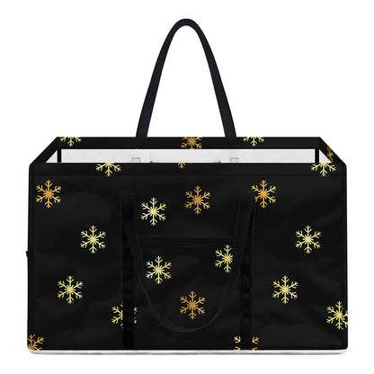 Black And Gold Snowflake Pattern Print Utility Tote Bag