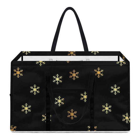 Black And Gold Snowflake Pattern Print Utility Tote Bag