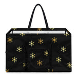 Black And Gold Snowflake Pattern Print Utility Tote Bag