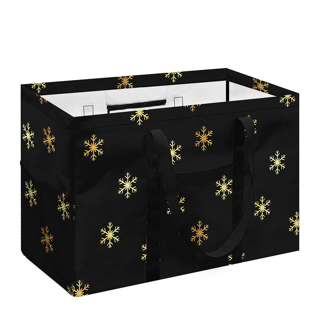 Black And Gold Snowflake Pattern Print Utility Tote Bag