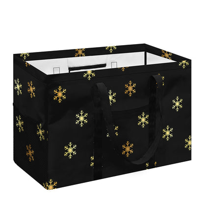 Black And Gold Snowflake Pattern Print Utility Tote Bag