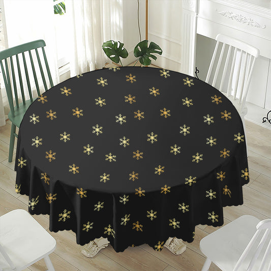 Black And Gold Snowflake Pattern Print Waterproof Round Tablecloth