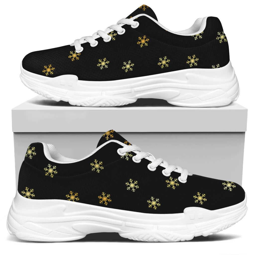 Black And Gold Snowflake Pattern Print White Chunky Shoes