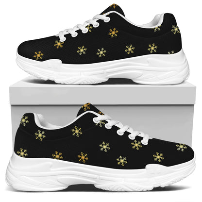 Black And Gold Snowflake Pattern Print White Chunky Shoes