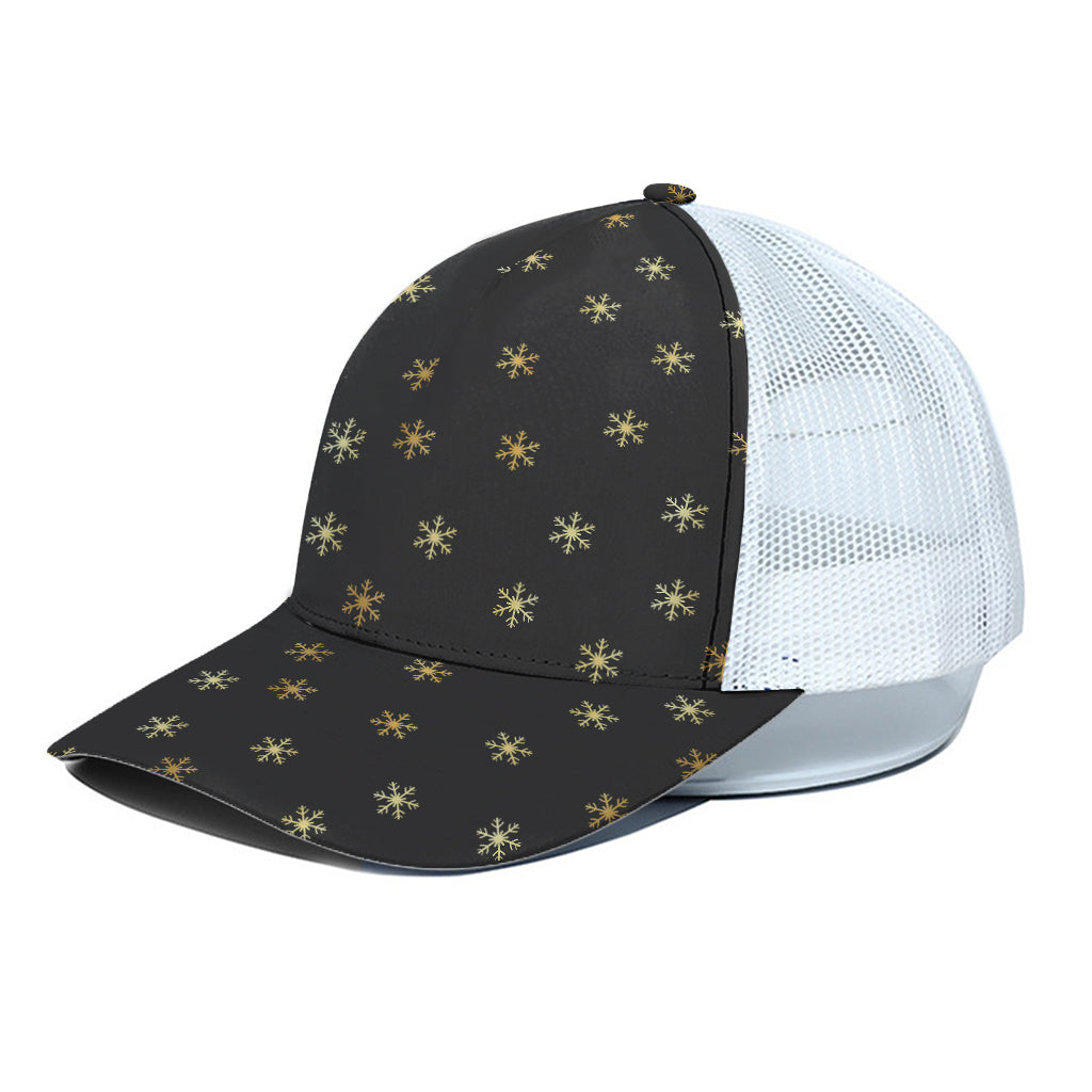 Black And Gold Snowflake Pattern Print White Mesh Trucker Cap