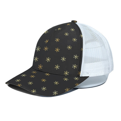 Black And Gold Snowflake Pattern Print White Mesh Trucker Cap