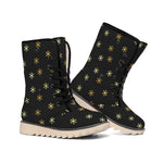 Black And Gold Snowflake Pattern Print Winter Boots