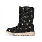 Black And Gold Snowflake Pattern Print Winter Boots
