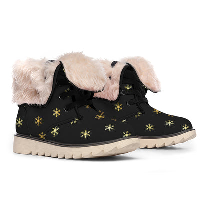 Black And Gold Snowflake Pattern Print Winter Boots