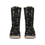 Black And Gold Snowflake Pattern Print Winter Boots