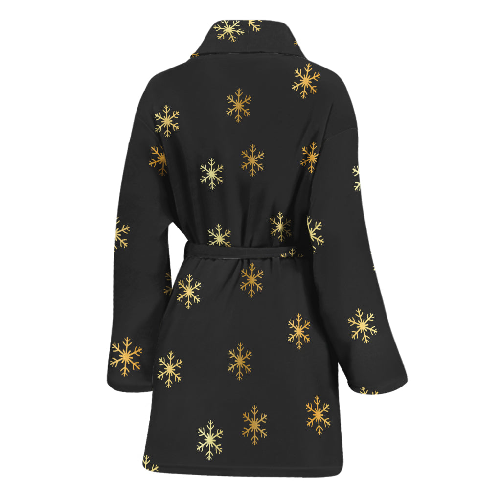 Black And Gold Snowflake Pattern Print Women's Bathrobe