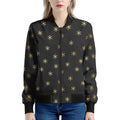 Black And Gold Snowflake Pattern Print Women's Bomber Jacket