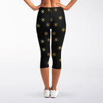 Black And Gold Snowflake Pattern Print Women's Capri Leggings