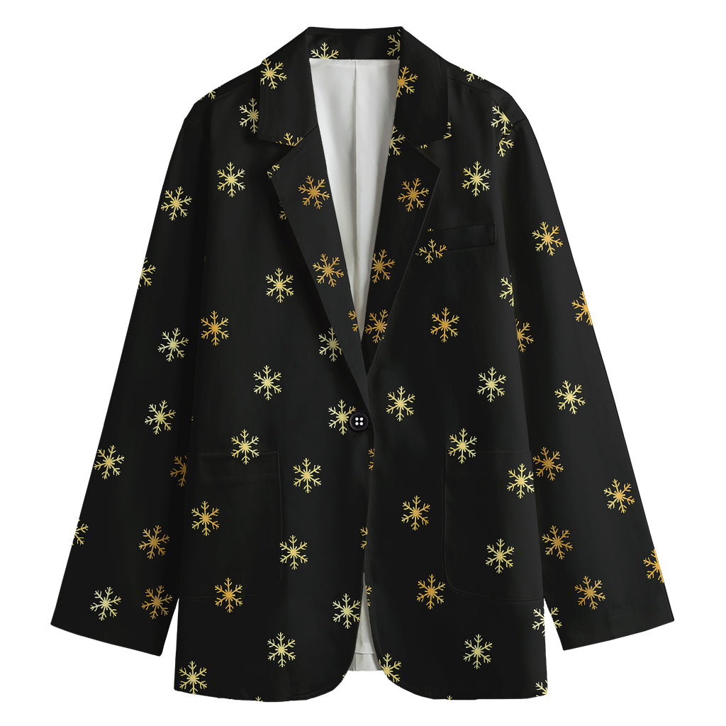 Black And Gold Snowflake Pattern Print Women's Cotton Blazer