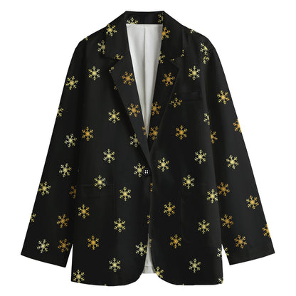 Black And Gold Snowflake Pattern Print Women's Cotton Blazer