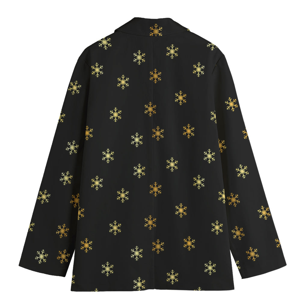 Black And Gold Snowflake Pattern Print Women's Cotton Blazer