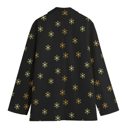 Black And Gold Snowflake Pattern Print Women's Cotton Blazer