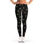 Black And Gold Snowflake Pattern Print Women's Leggings