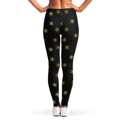 Black And Gold Snowflake Pattern Print Women's Leggings