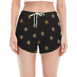 Black And Gold Snowflake Pattern Print Women's Split Running Shorts