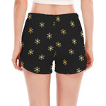 Black And Gold Snowflake Pattern Print Women's Split Running Shorts