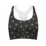 Black And Gold Snowflake Pattern Print Women's Sports Bra