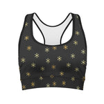 Black And Gold Snowflake Pattern Print Women's Sports Bra