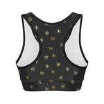 Black And Gold Snowflake Pattern Print Women's Sports Bra