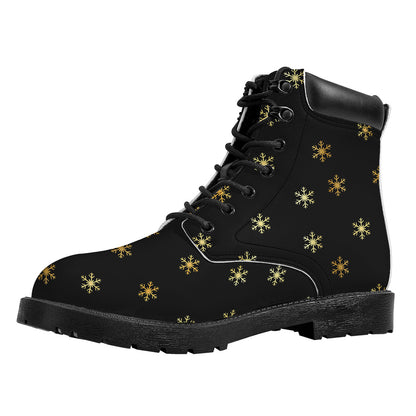 Black And Gold Snowflake Pattern Print Work Boots
