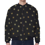 Black And Gold Snowflake Pattern Print Zip Sleeve Bomber Jacket