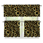 Black And Gold Star of David Print 3 Piece Kitchen Curtains