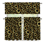 Black And Gold Star of David Print 3 Piece Kitchen Curtains