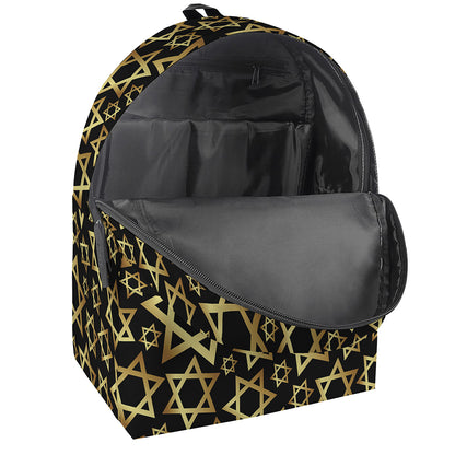 Black And Gold Star of David Print Backpack