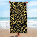 Black And Gold Star of David Print Beach Towel
