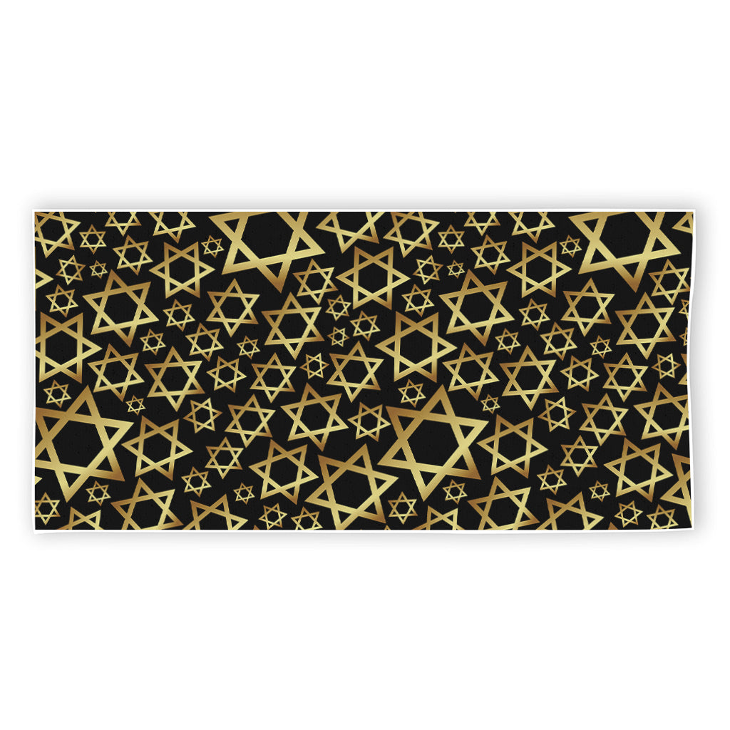 Black And Gold Star of David Print Beach Towel