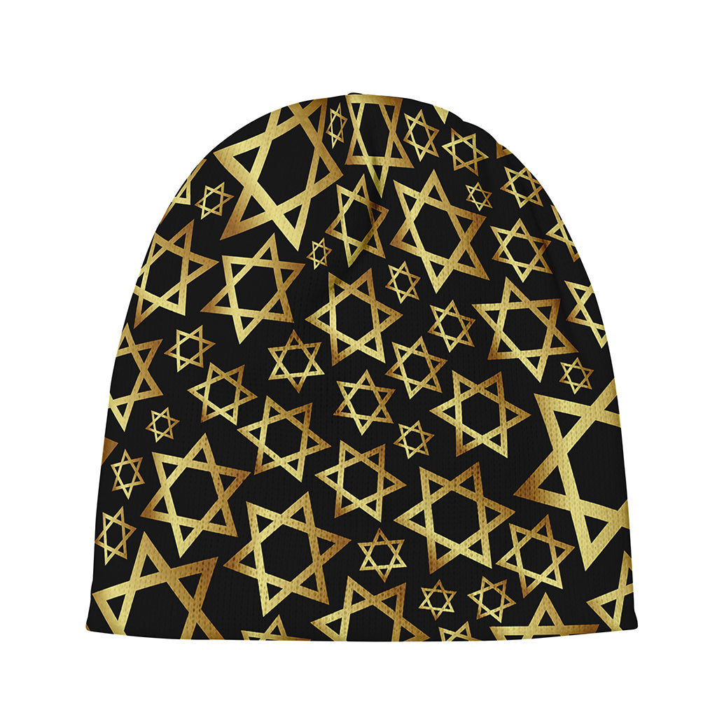 Black And Gold Star of David Print Beanie