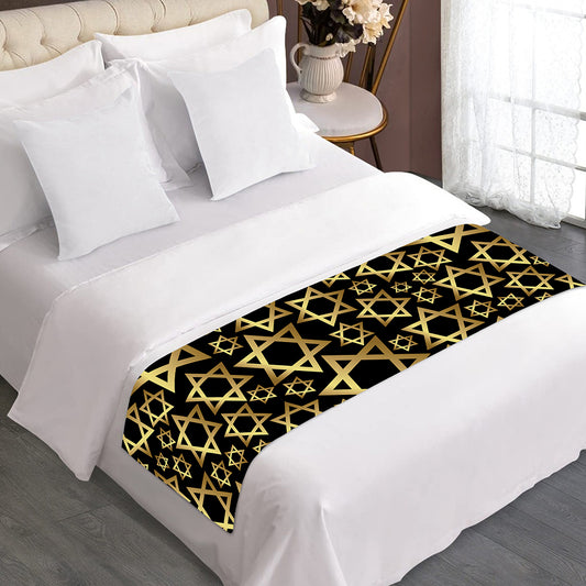Black And Gold Star of David Print Bed Runner
